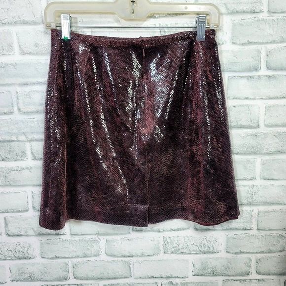 Vintage 90s Cache Womens 4 Dark Burgundy Scale Textured Aline Mini Skirt - Picture 7 of 10